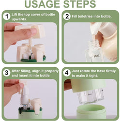 4 in 1 Travel Dispenser Bottle, Leak Proof Refillable Toiletry Containers for Shampoo, Conditioner, Lotion & Skincare – Easy Clean Travel Bottles for Gym, Business