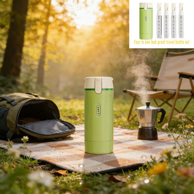 4 in 1 Travel Dispenser Bottle, Leak Proof Refillable Toiletry Containers for Shampoo, Conditioner, Lotion & Skincare – Easy Clean Travel Bottles for Gym, Business